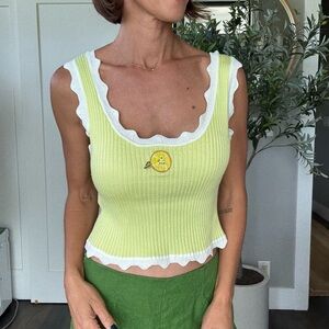 Maeve Light Green Ribbed Crop Top with White Accents